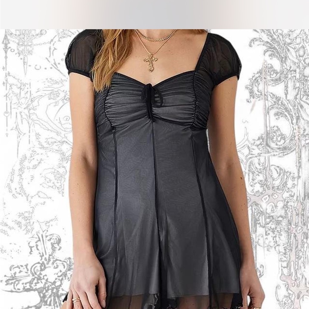Black Playsuit Romper with Sheer Sleeves